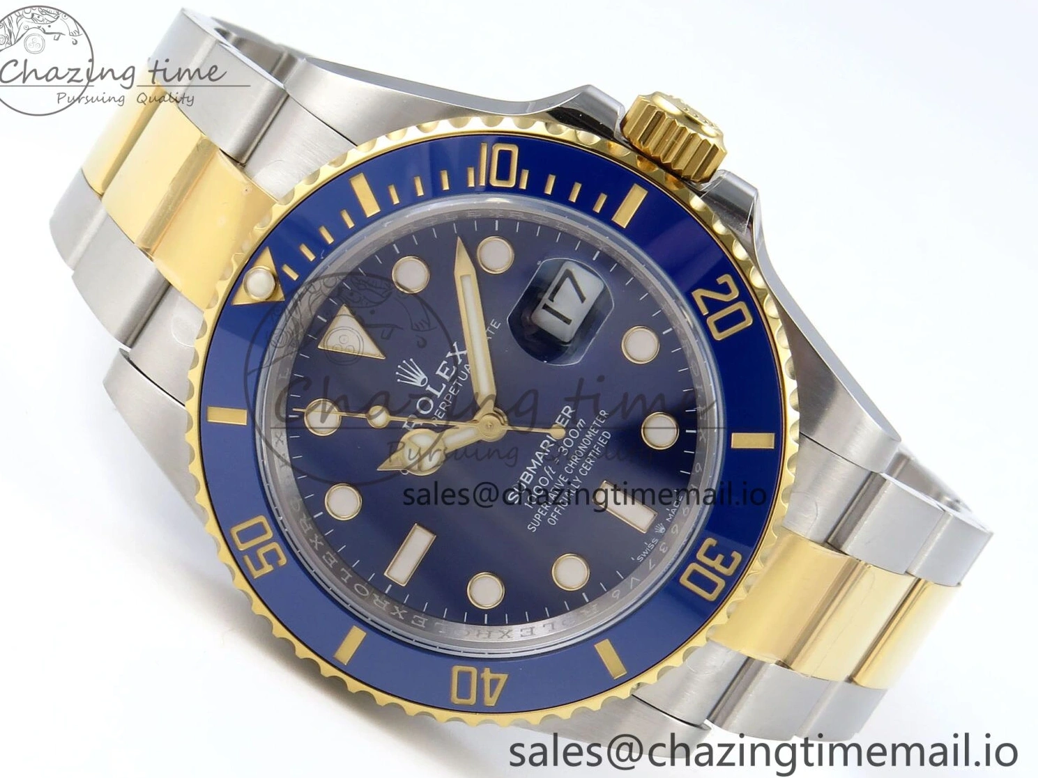 Best AAA Replica Sites Submariner YG Steel Bracelet 374 904L Dial 1:1 on Best Oyster Blue SH SS Edition Seasonal ARF SS YG 126613LB 0115